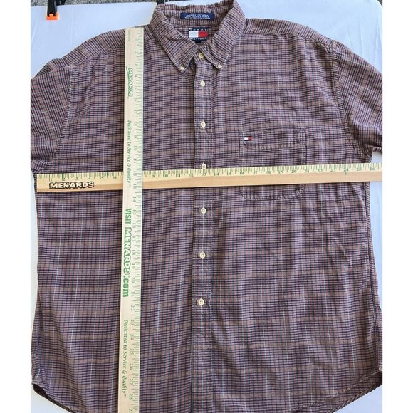 VTG 90s Tommy Hilfiger Button Down Shirt Mens XXL Red Blue Plaid Long Sleeve Y2K - Picture 4 of 8